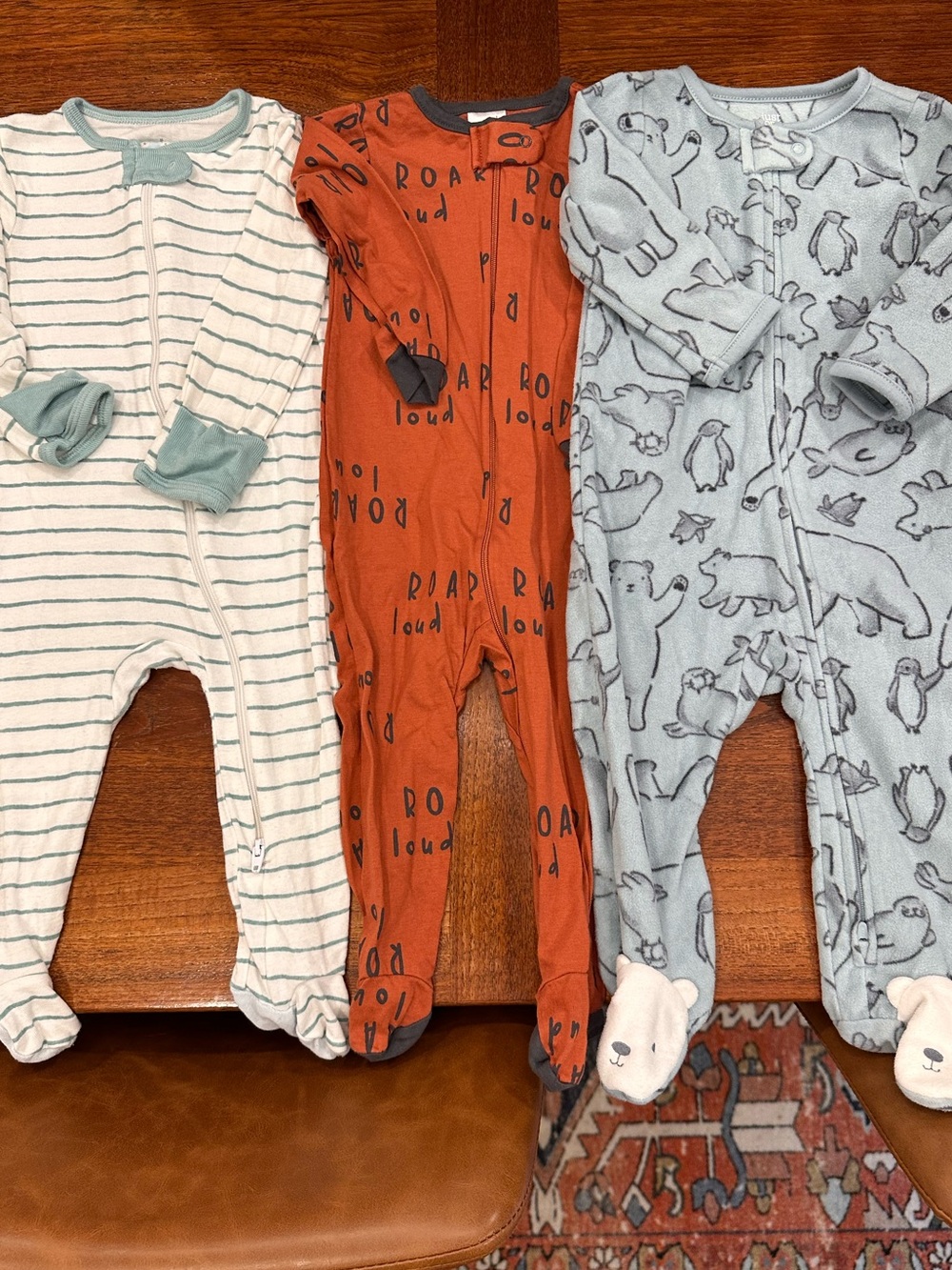 Set of 3 Baby Boy Footies, 6-9 Months